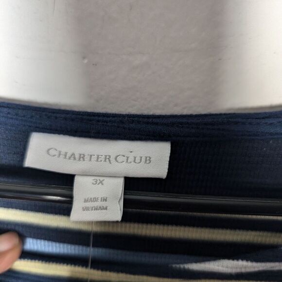 Charter club ribbed top striped sz 3x NEW navy yellow - Picture 2 of 9